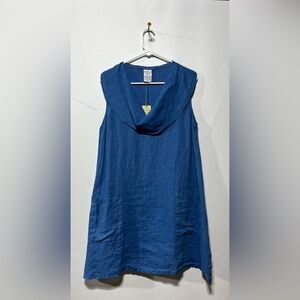 Match Point USA Blue Cowl Neck dress/Tunic 100% Linen Size Medium‎ NWT